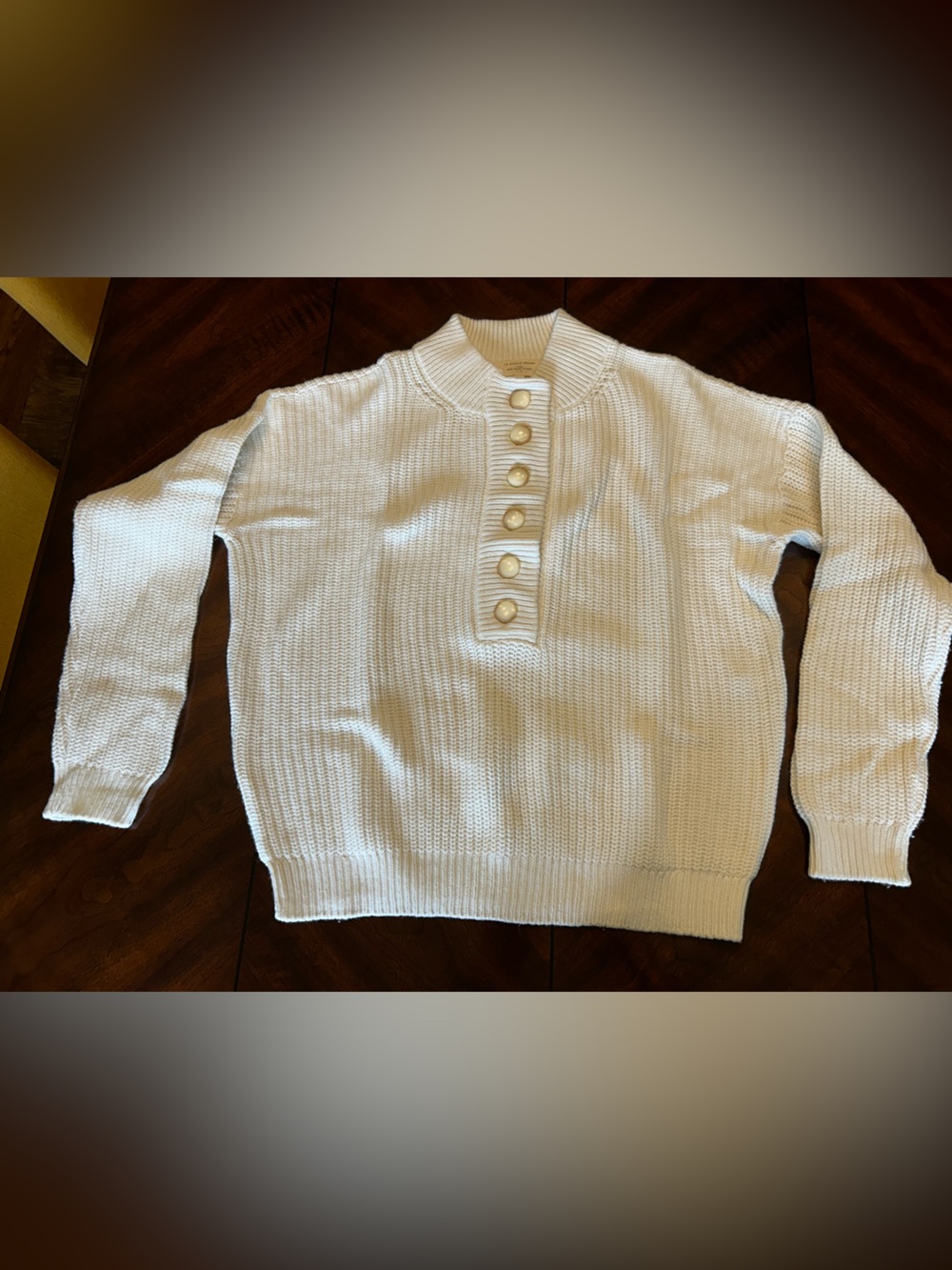 Sézane Lukas Cream Button-Placket Rib Knit Sweater